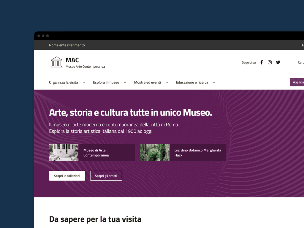 Anteprima del modello di sito per i musei